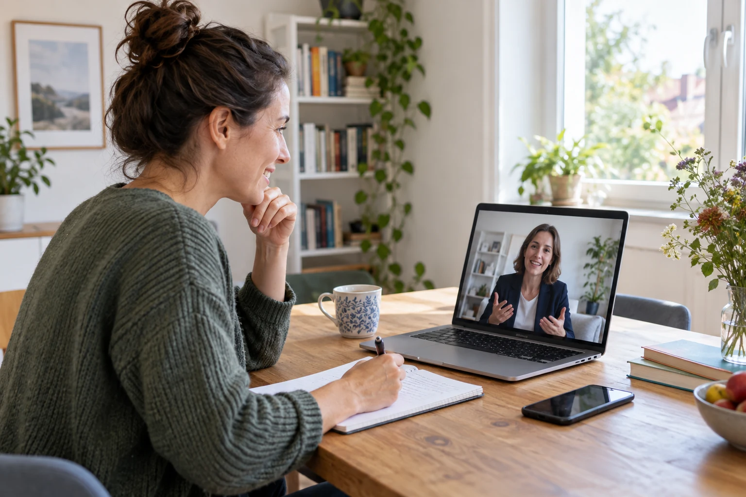 Eine Teilnehmerin führt ein individuelles Berufscoaching per Video durch.