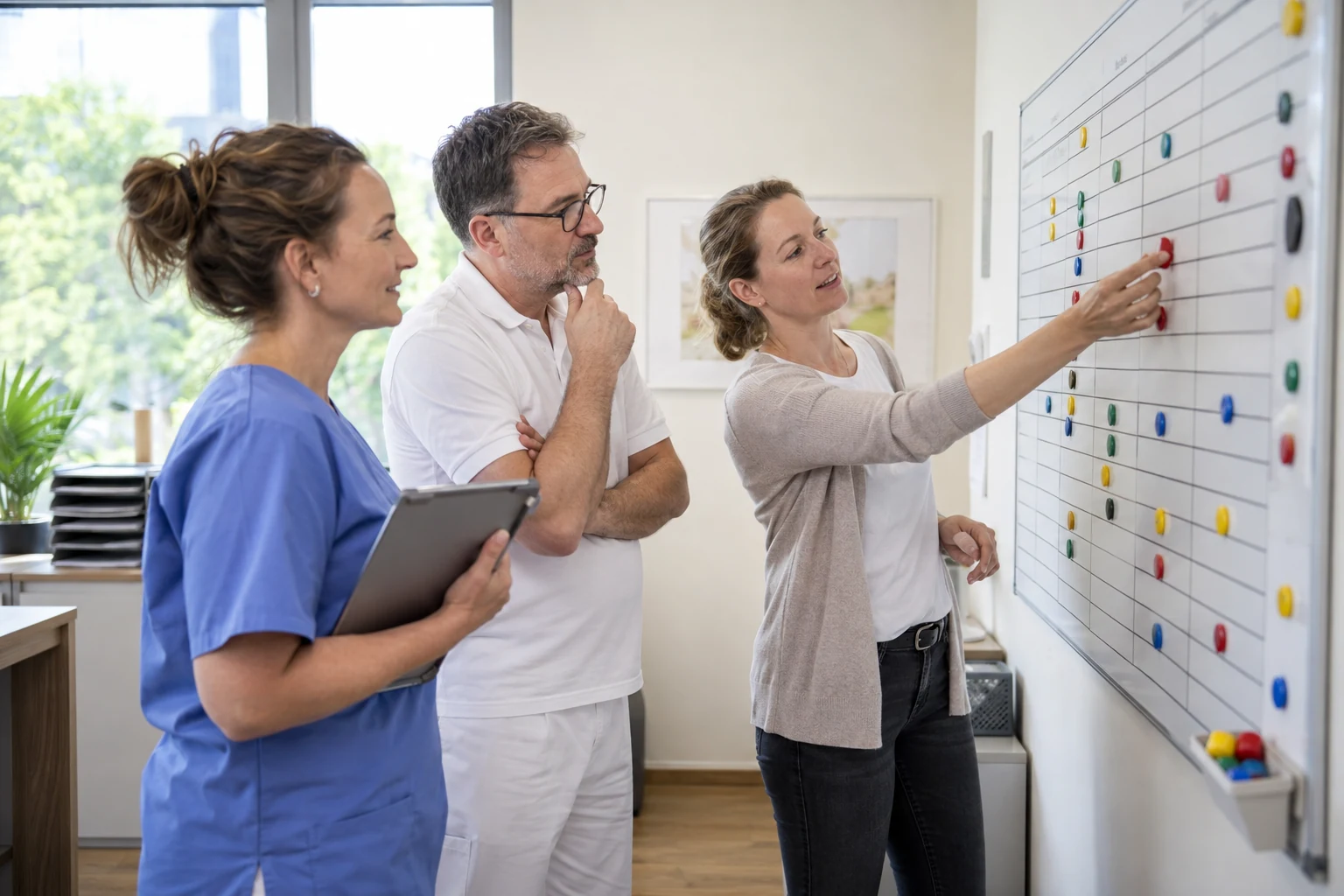 Mitarbeitende planen gemeinsam den Personaleinsatz.